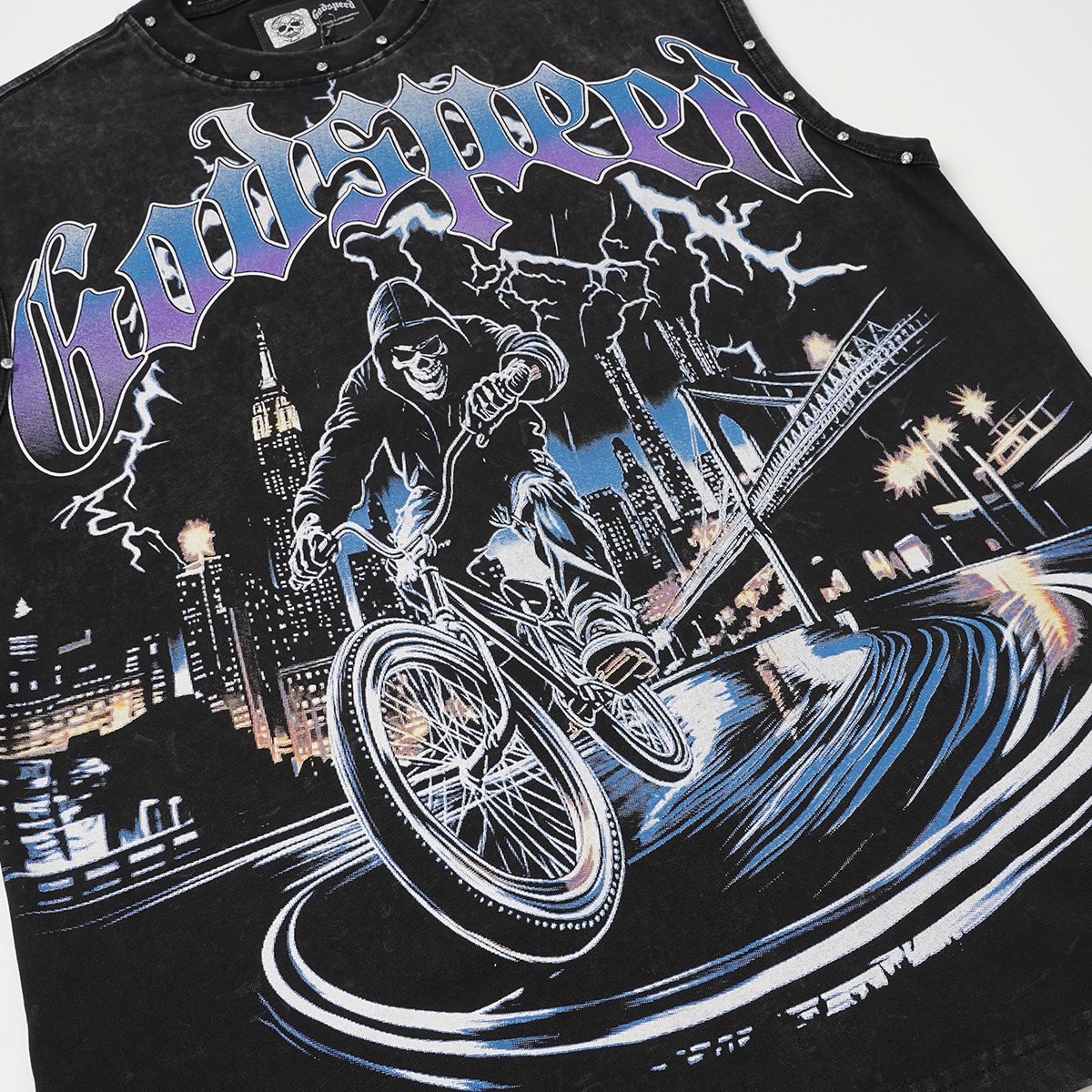Godspeed Manifest Skull Studded Black Sleeveless T-Shirt ¡ª detail