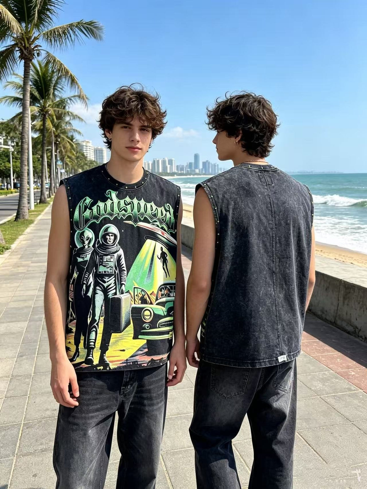 Godspeed Space Graphic Acid-Wash Sleeveless T-Shirt ¡ª context