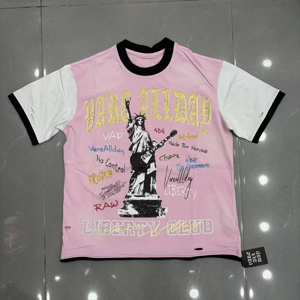 VARE ALL DAY Pink Contrast-Sleeve Graphic T-Shirt ¡ª hero