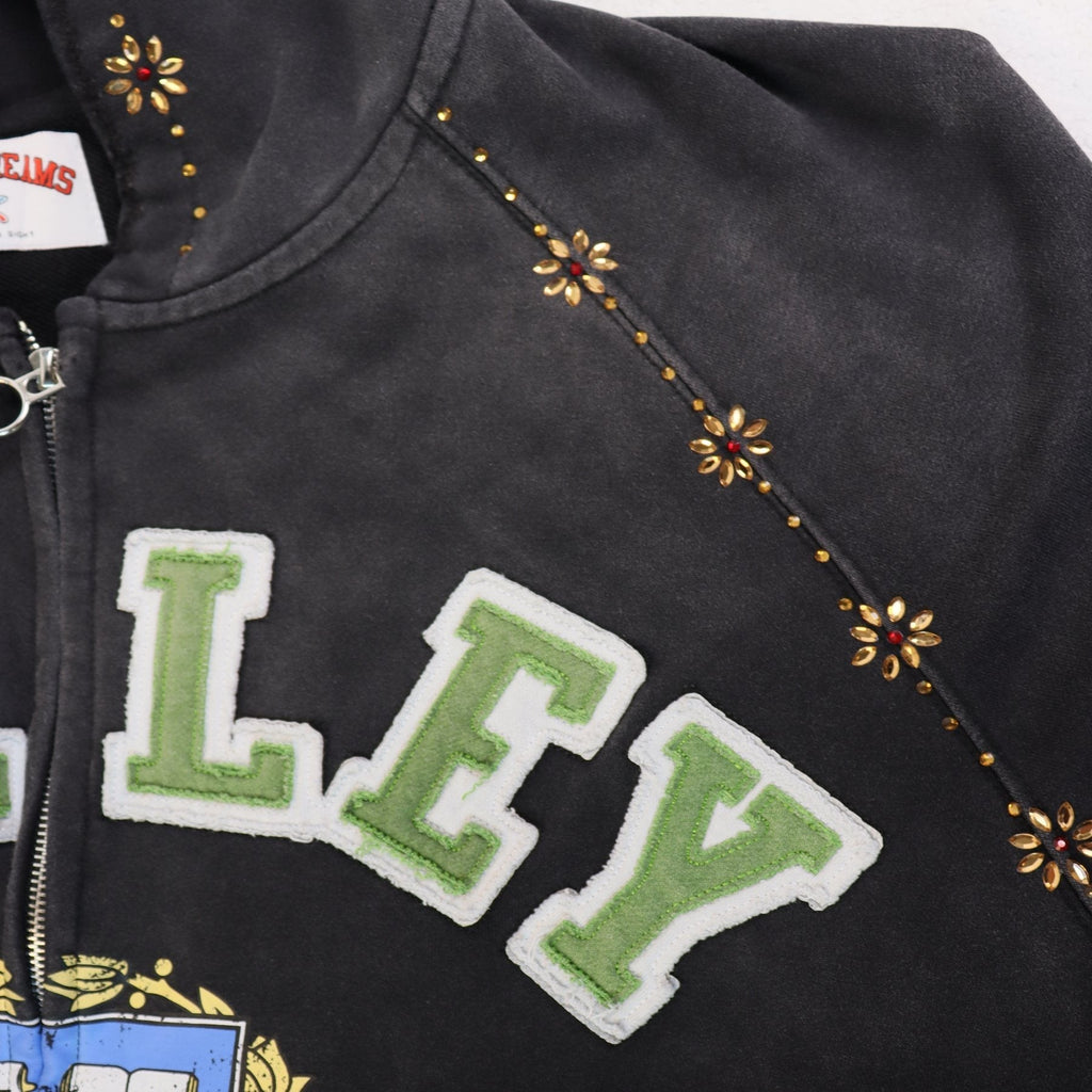 Valley Dreams Washed Black Collegiate Crest Zip Hoodie ¡ª detail