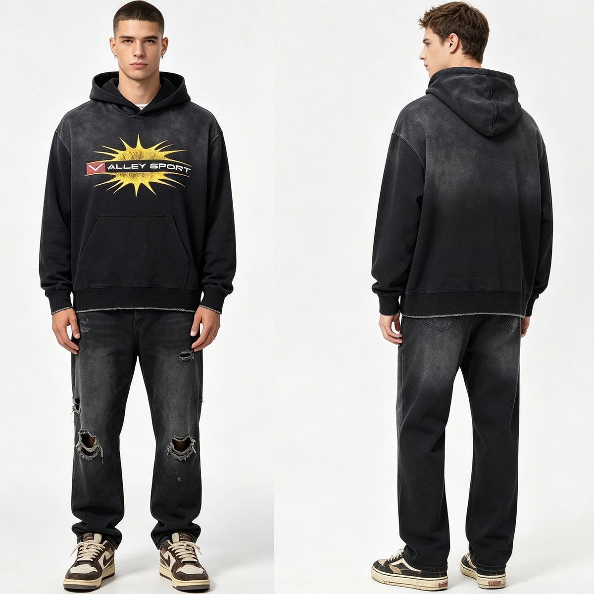 Valley Dreams Starburst Graphic Washed Black Hoodie ¡ª model