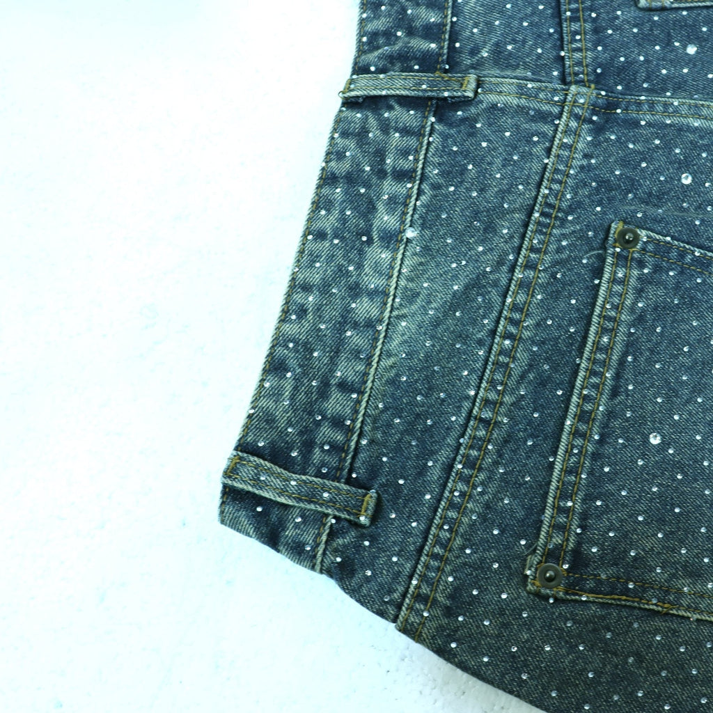 VALLEY Rhinestone Splatter Washed Denim Shorts ¡ª detail