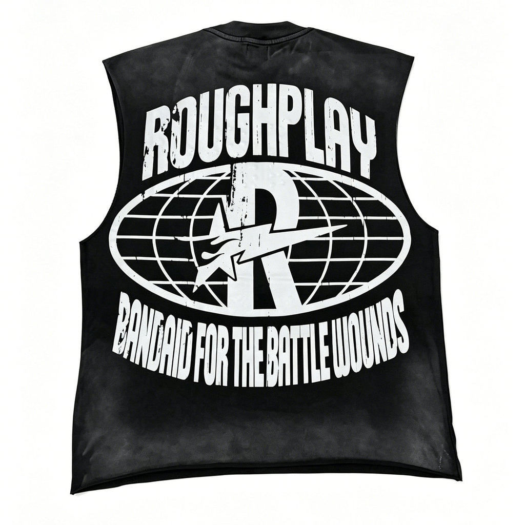 Rough Play Warning Globe Graphic Sleeveless T-Shirt ¡ª back