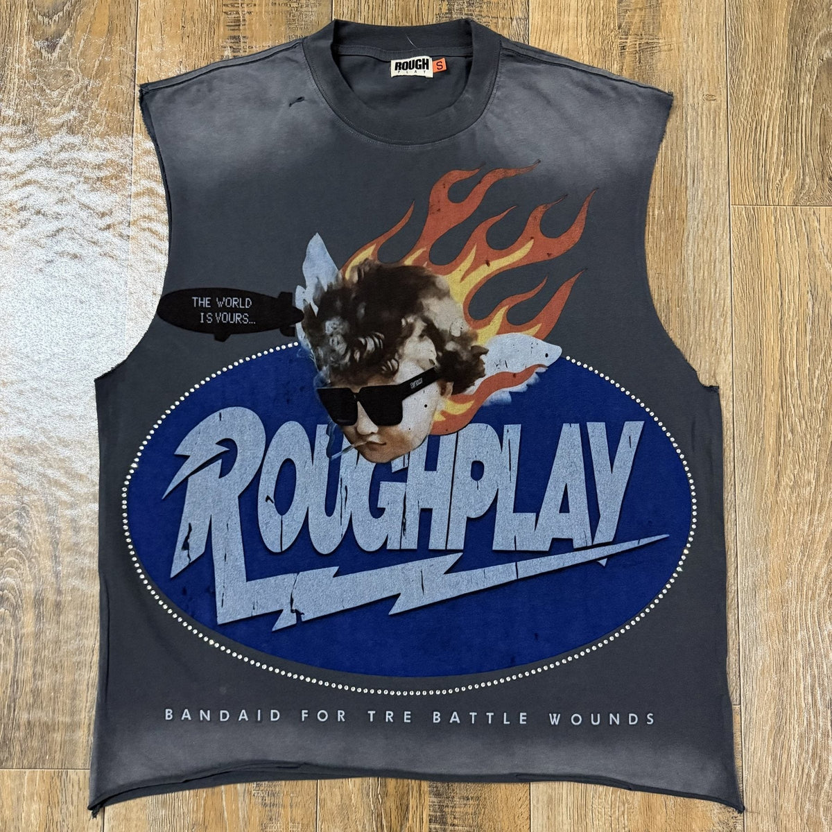 Rough Play Face & Flame Sleeveless T-Shirt ¡ª front