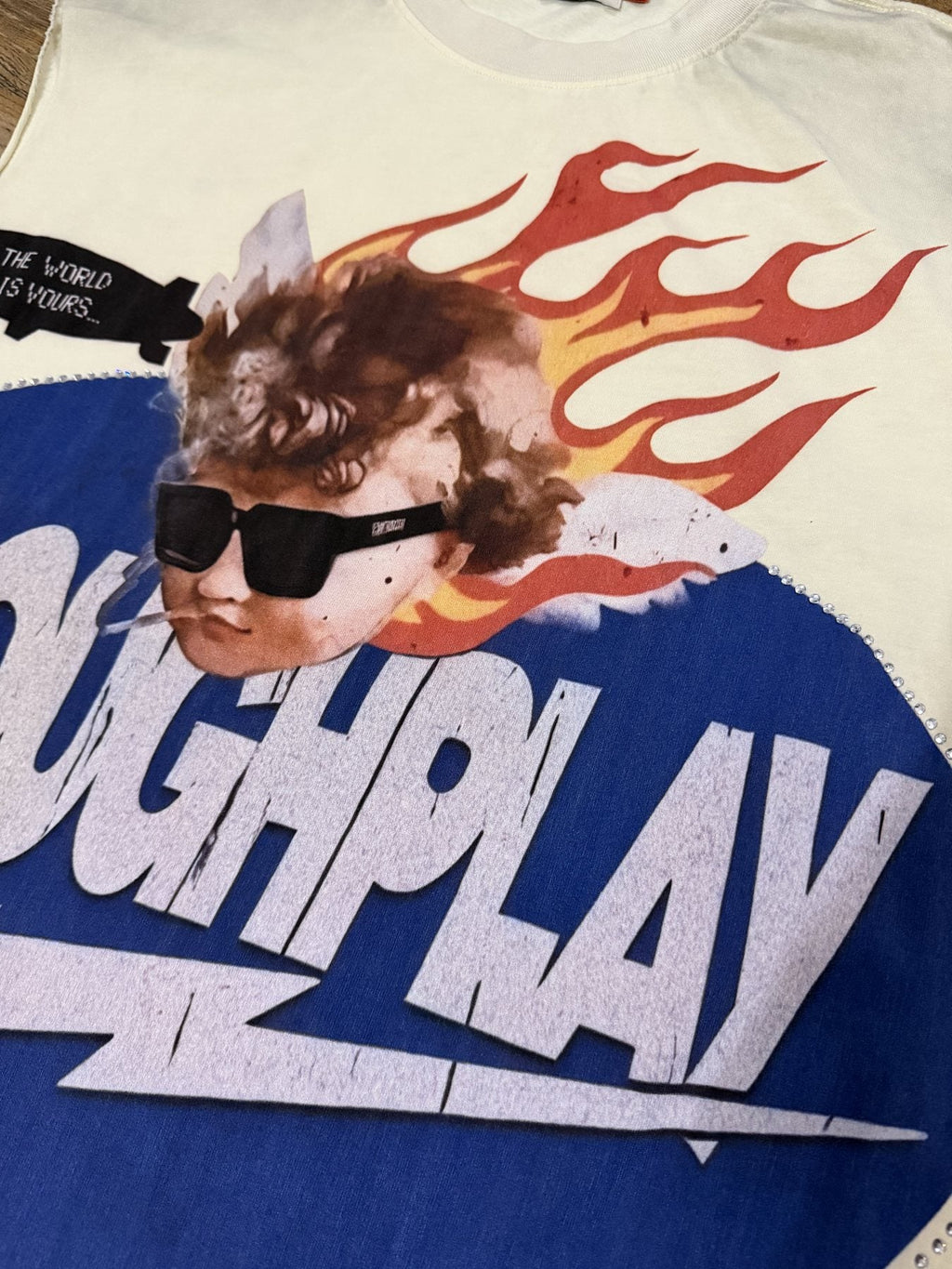 Rough Play Face & Flame Sleeveless T-Shirt ¡ª detail