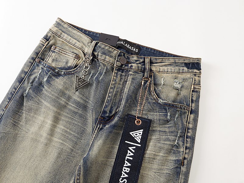 VALABASAS Washed Distressed Blue Jeans with Rear Patch ¡ª front