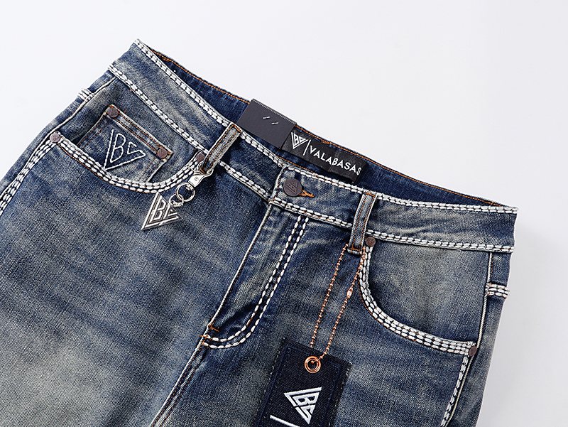 VALABASAS Washed Blue Contrast-Stitch Jeans ¡ª detail