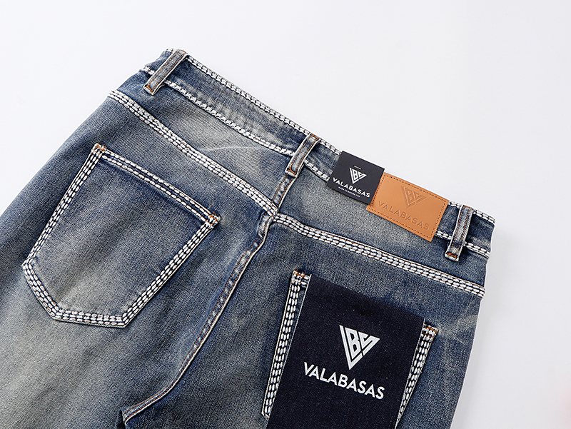 VALABASAS Washed Blue Contrast-Stitch Jeans ¡ª detail