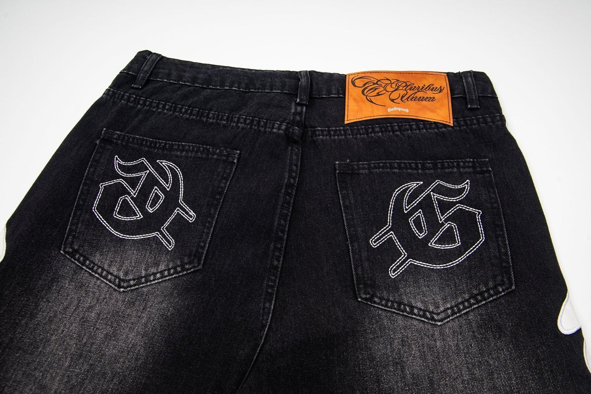Godspeed Bone Applique Denim Shorts ¡ª detail
