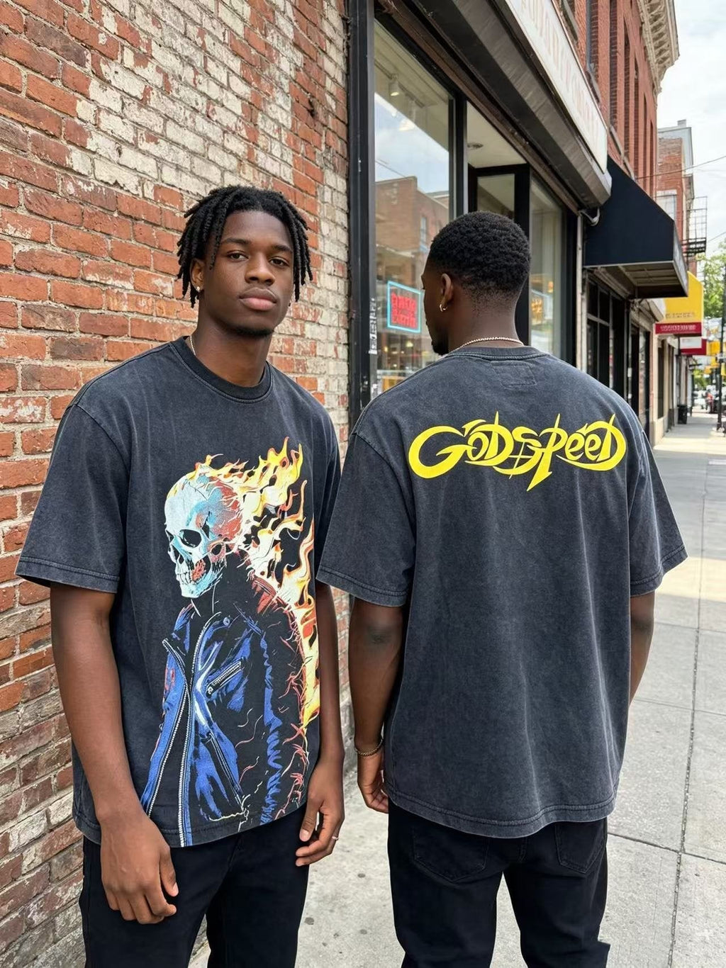 Godspeed Flaming Skull Washed Black Graphic T-Shirt ¡ª context