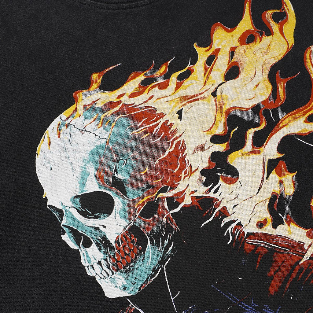 Godspeed Flaming Skull Washed Black Graphic T-Shirt ¡ª detail