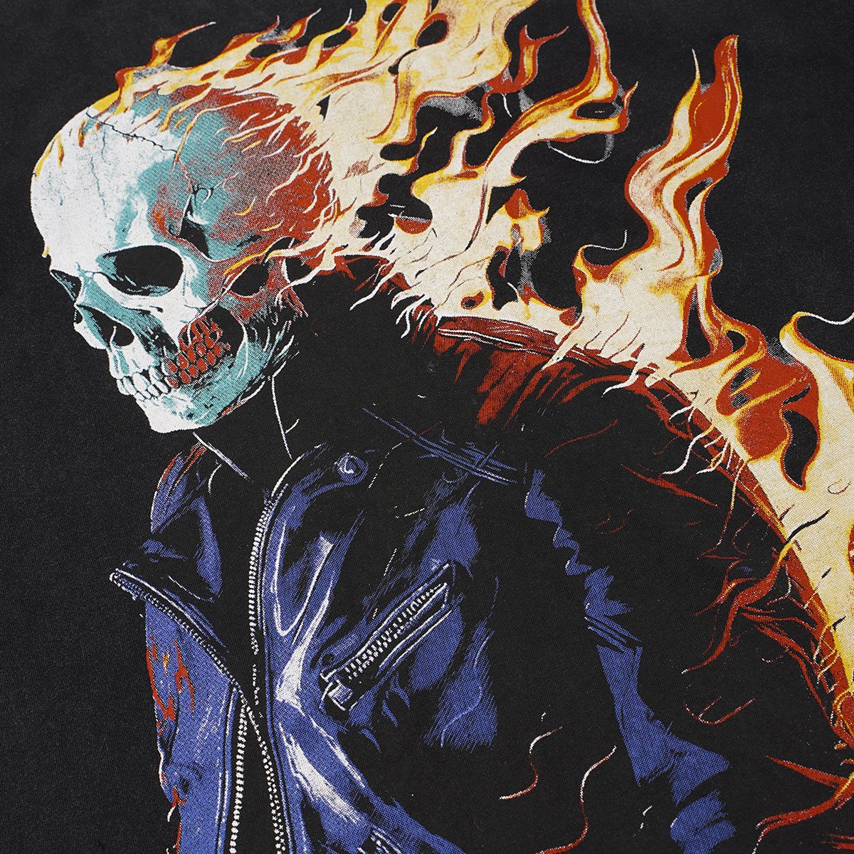 Godspeed Flaming Skull Washed Black Graphic T-Shirt ¡ª detail