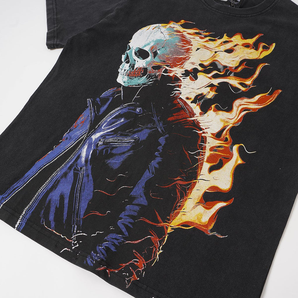 Godspeed Flaming Skull Washed Black Graphic T-Shirt ¡ª detail