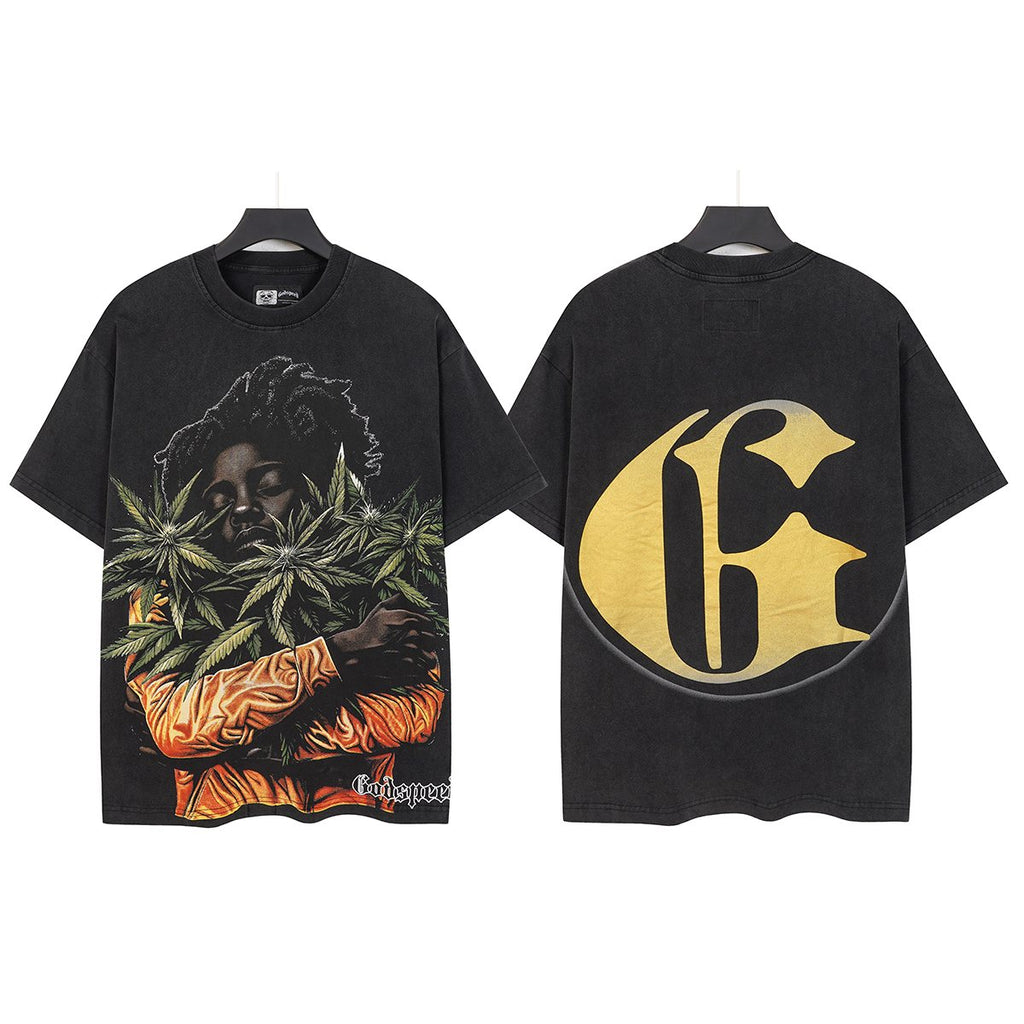 Godspeed Leaf Graphic Washed Black T-Shirt ¡ª hero