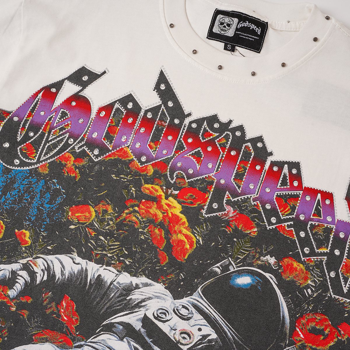 Godspeed Astronaut Flowers Studded Short-Sleeve T-Shirt ¡ª detail