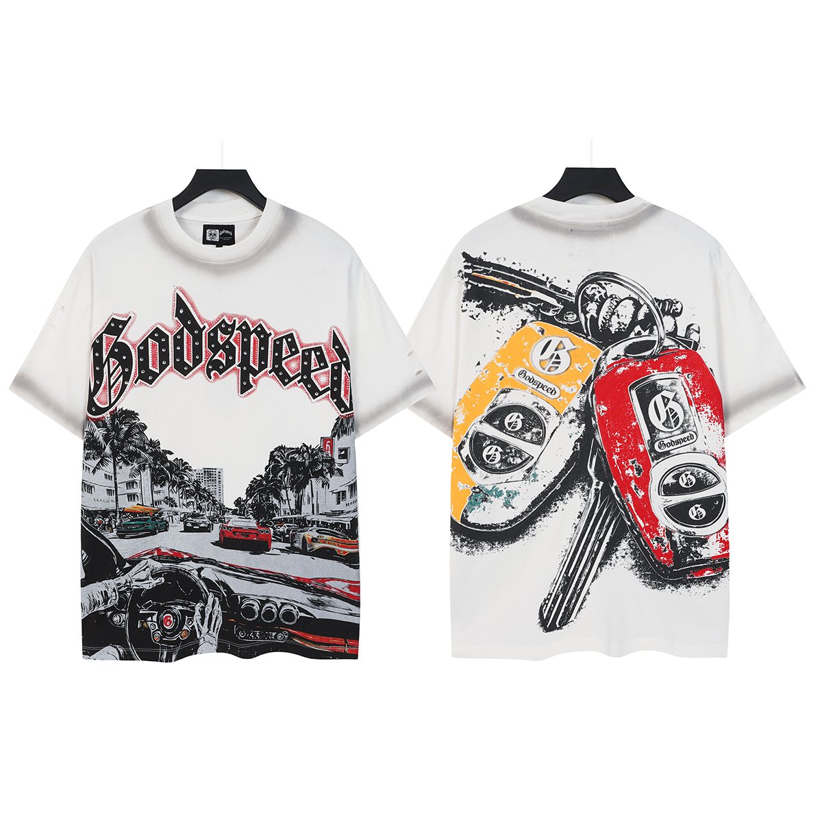 Godspeed Washed Car & Key Graphic Short-Sleeve T-Shirt ¡ª front