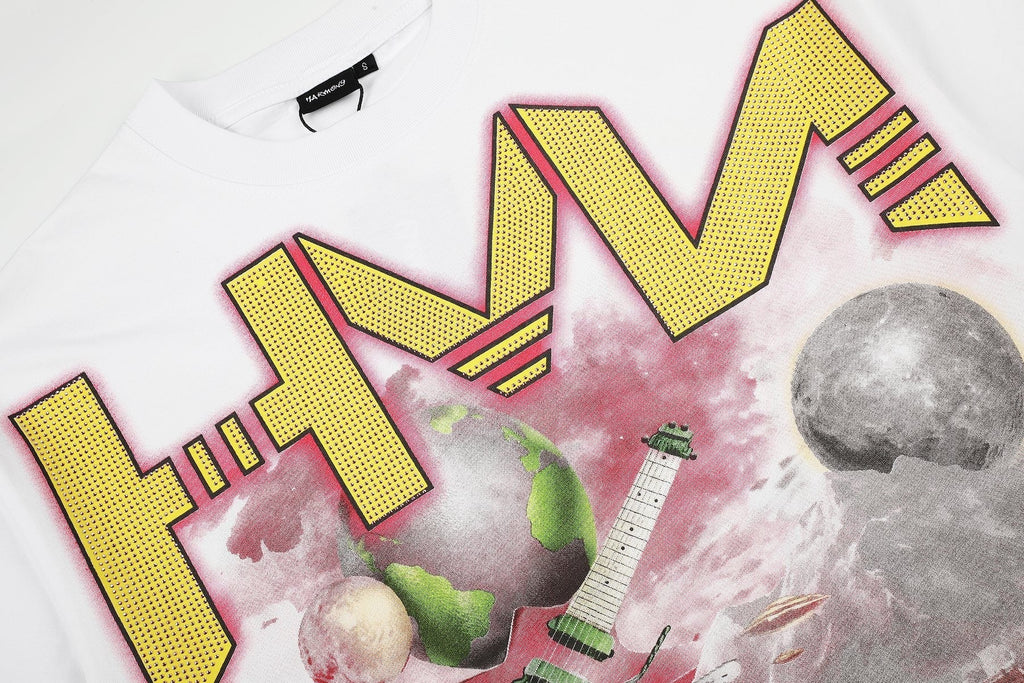 HARMONY Pink-Trim Distressed Graphic T-Shirt ¡ª detail