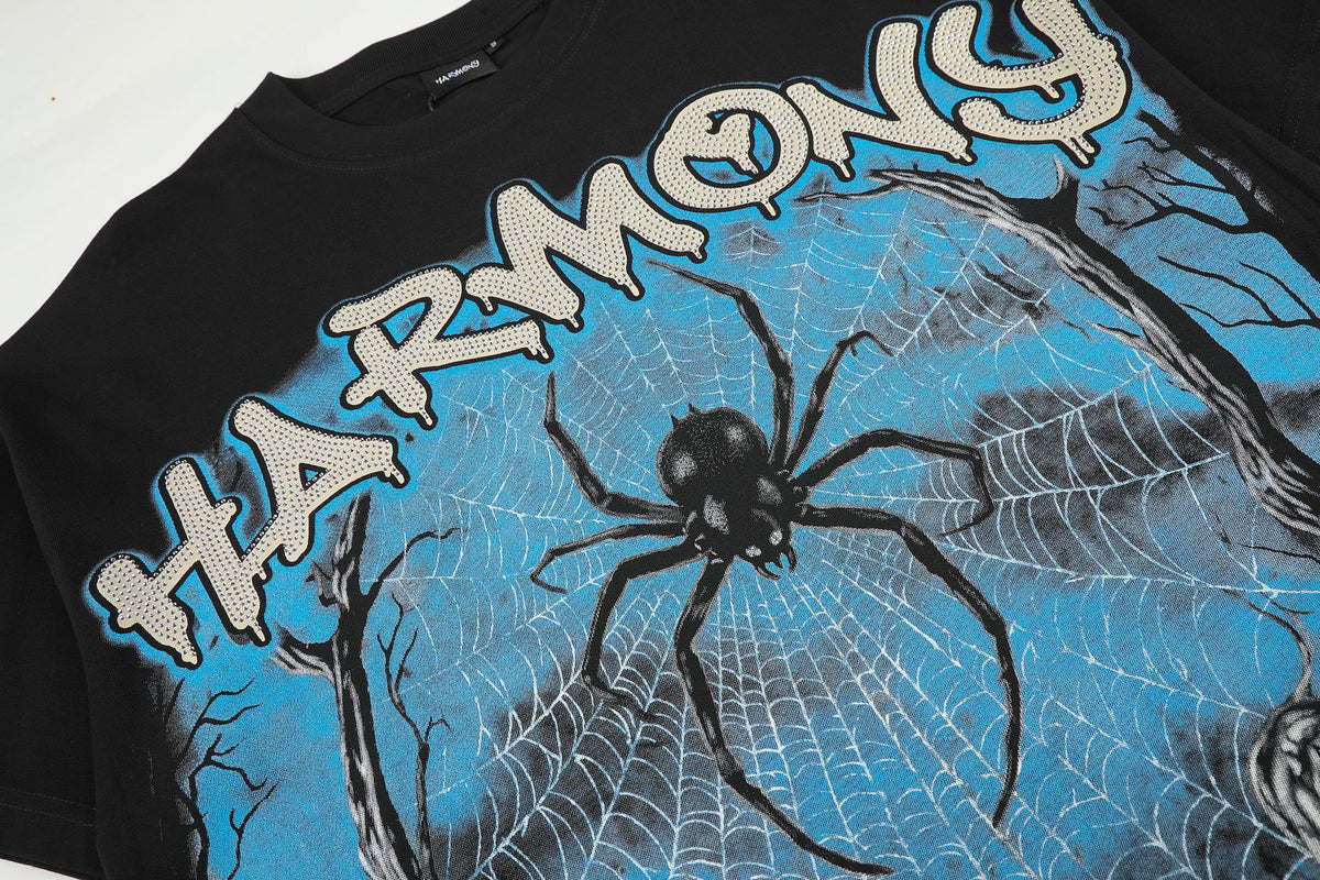 HARMONY Spider Web Graphic Black Short-Sleeve T-Shirt ¡ª detail