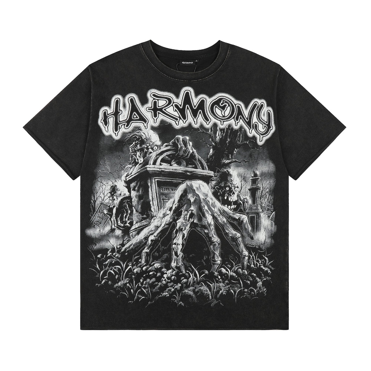 HARMONY Washed Black Rhinestone Graphic T-Shirt ¡ª hero