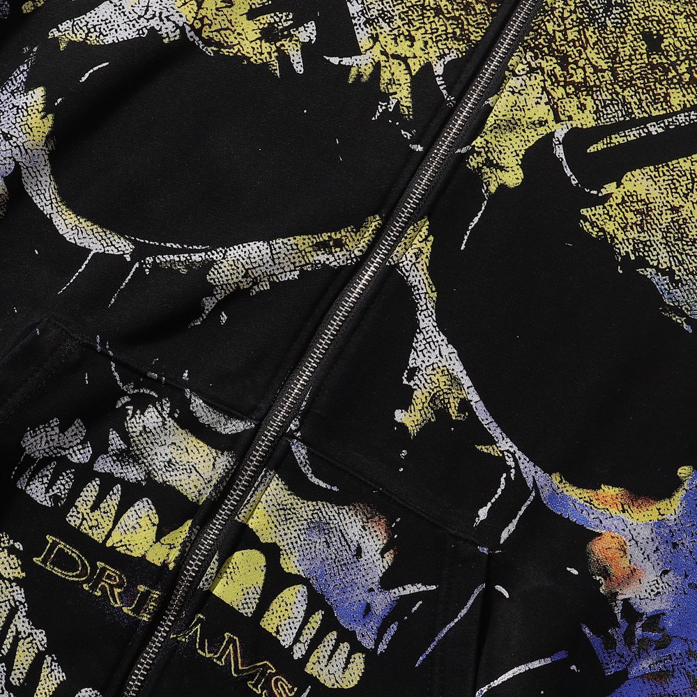 VALE USA Gravedigger Skull Graphic Zip Hoodie ¡ª detail
