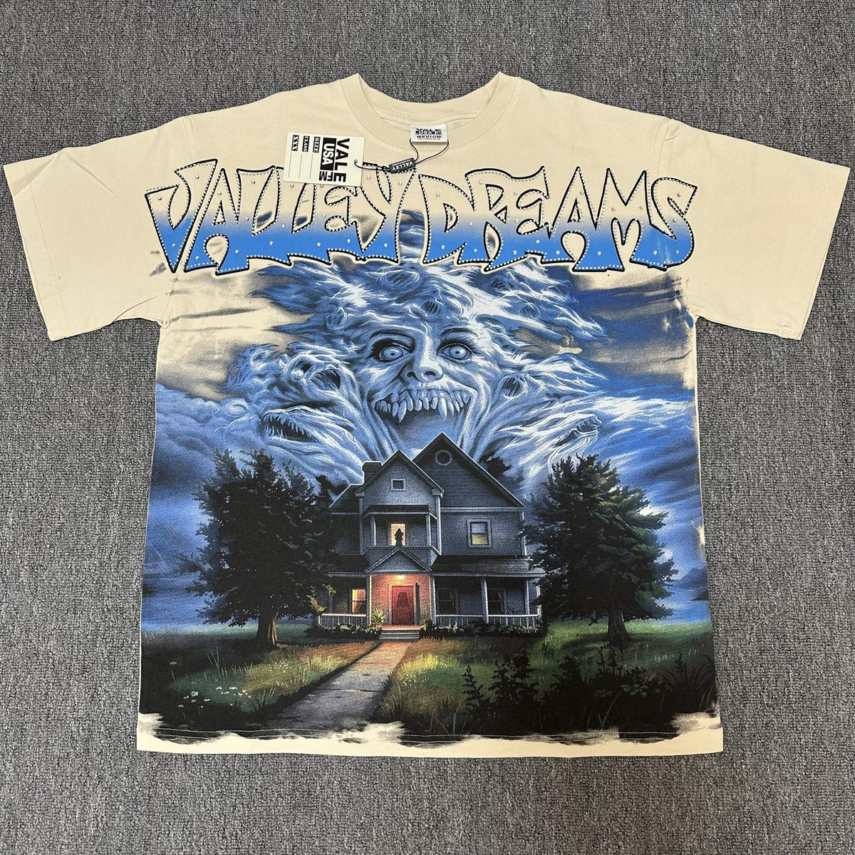 VALE USA Valley Dreams Haunted House Graphic T-Shirt ¡ª front