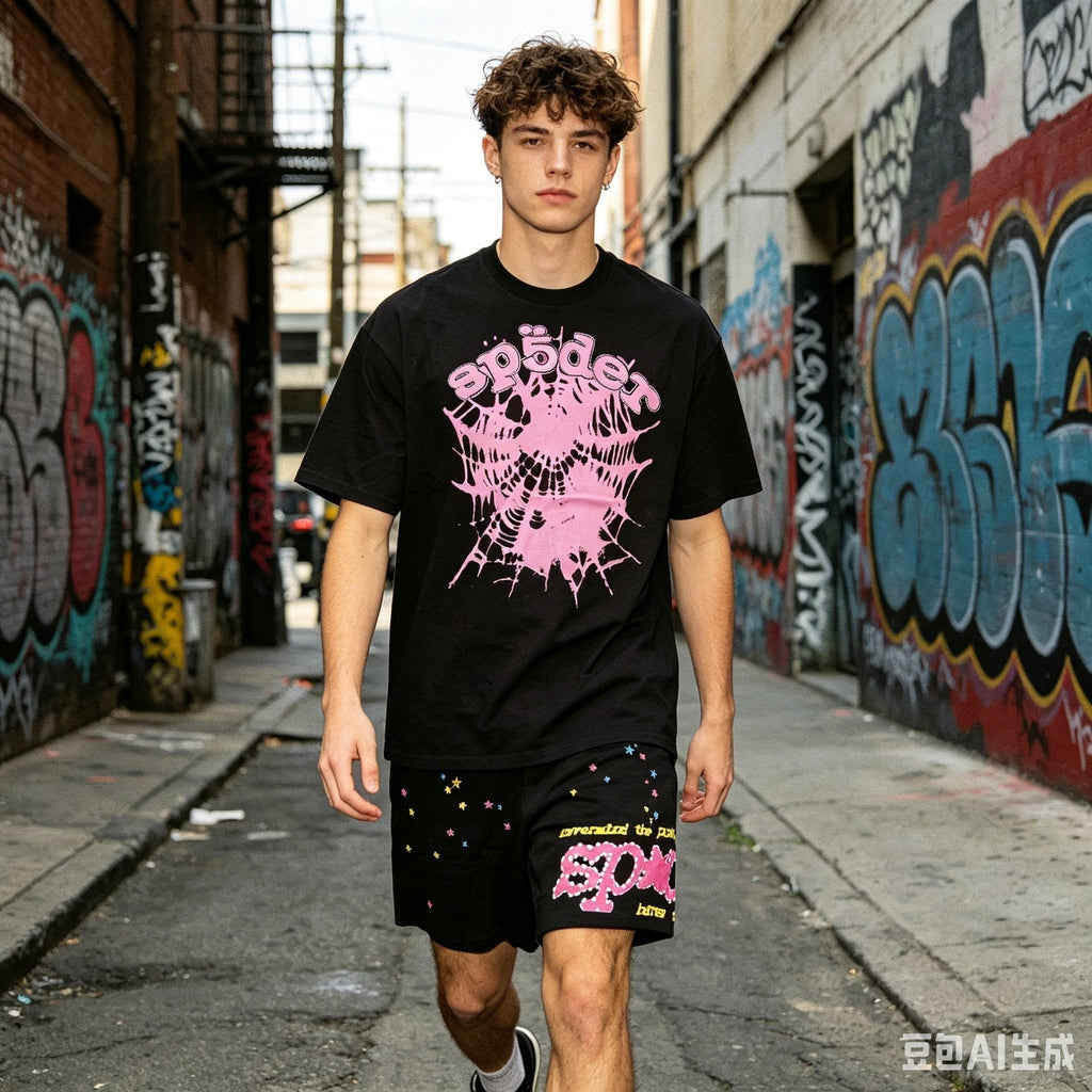 Sp5der Star & Spider Graphic Short-Sleeve Set ¡ª model