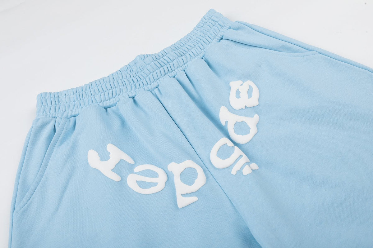 Sp5der Raised Graphic Raw Hem Shorts ¡ª detail