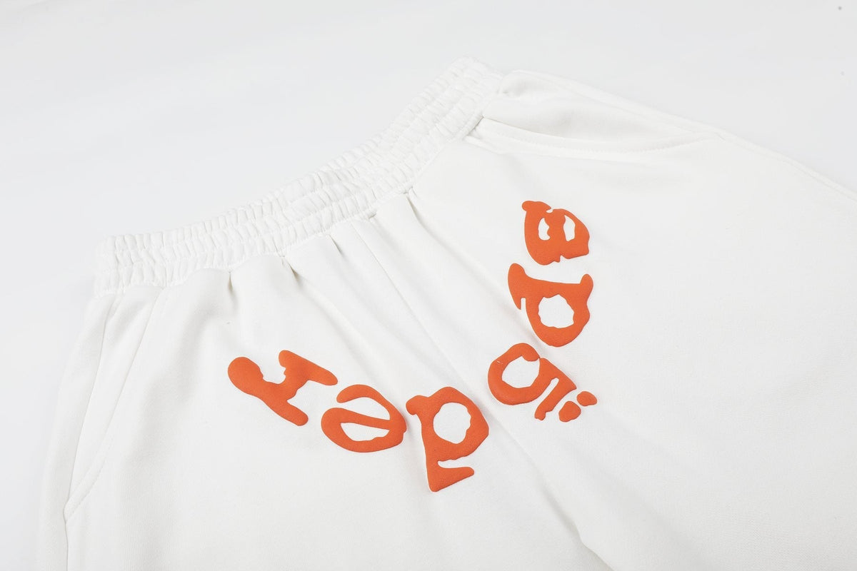 Sp5der Raised Graphic Raw Hem Shorts ¡ª detail
