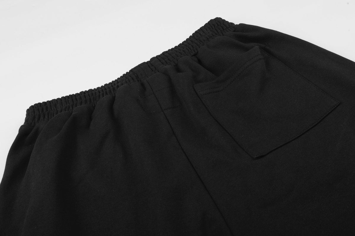 Sp5der Black Graphic Raw-Hem Shorts ¡ª detail