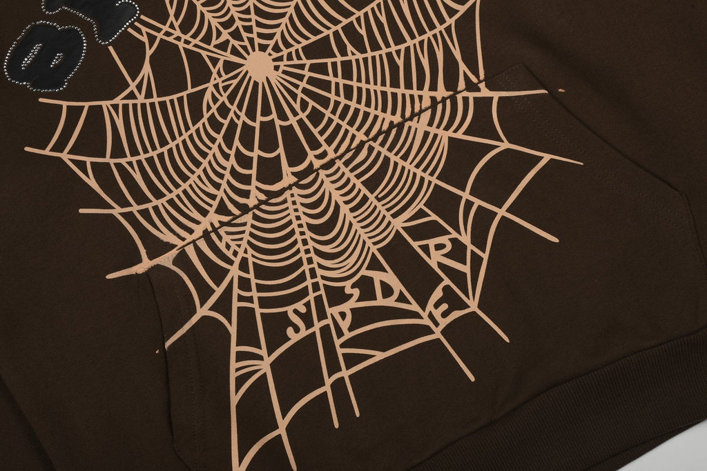 Sp5der Brown Spiderweb Hoodie & Sweatpants Matching Set ¡ª detail