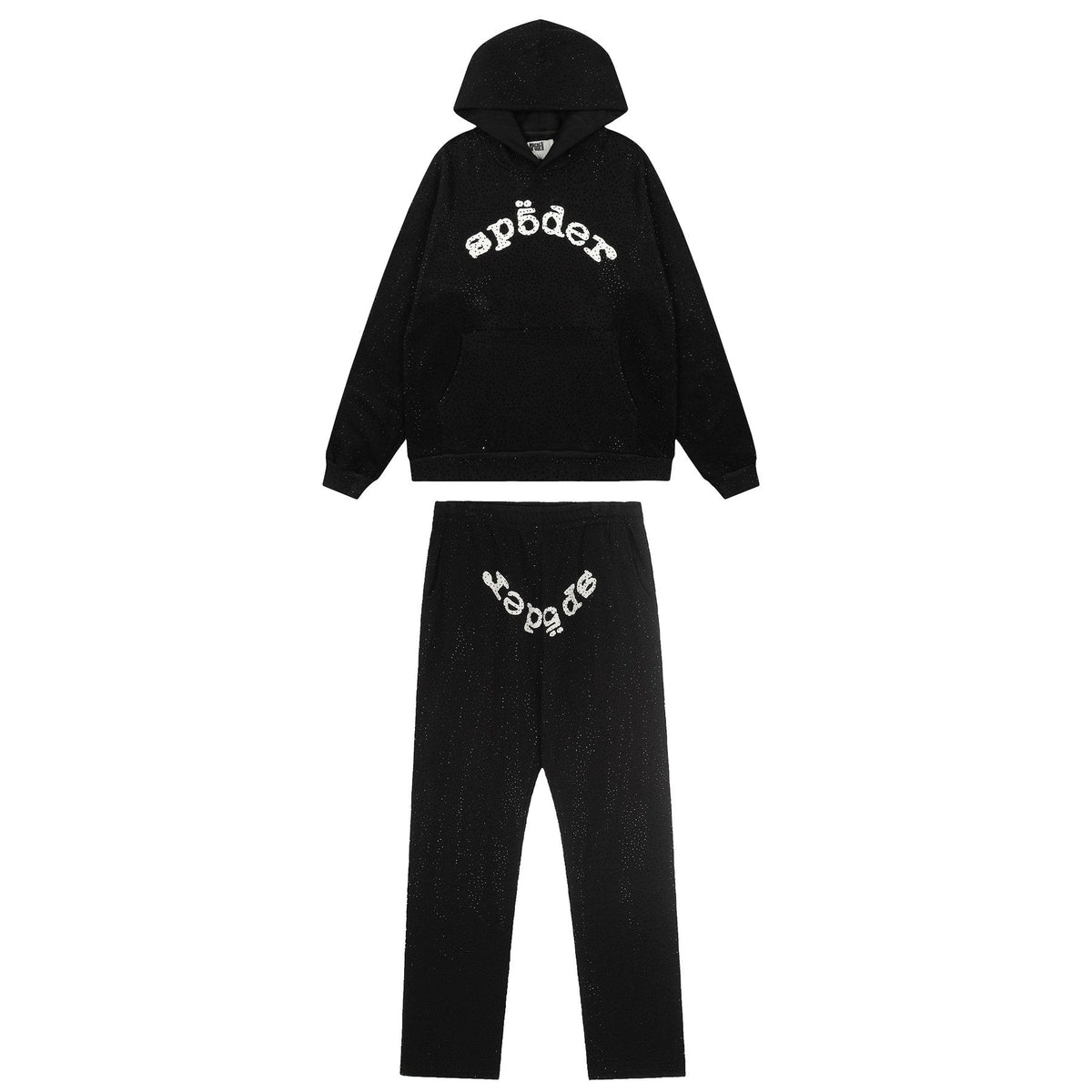 Sp5der Rhinestone Hoodie & Pants Matching Set ¡ª front