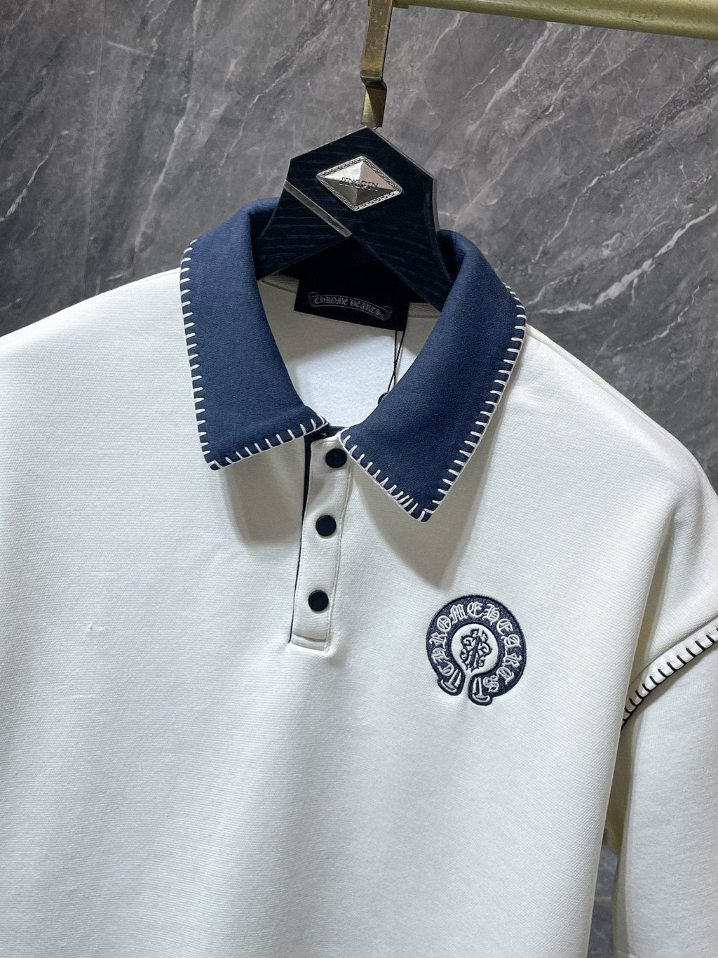 Chrome Hearts Ivory Contrast-Collar Polo Shirt ¡ª detail