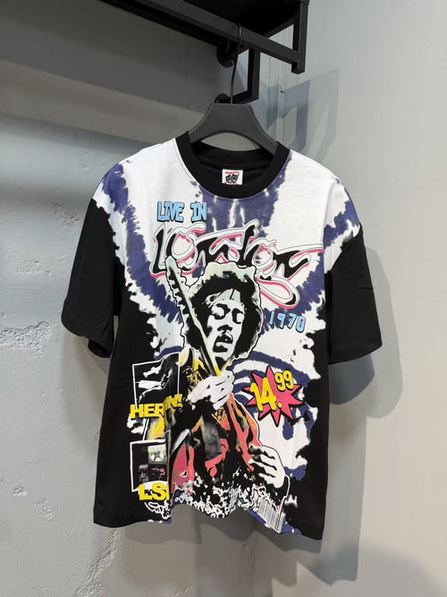 ASAALL Contrast-Sleeve Tie-Dye Accent Graphic T-Shirt ¡ª front