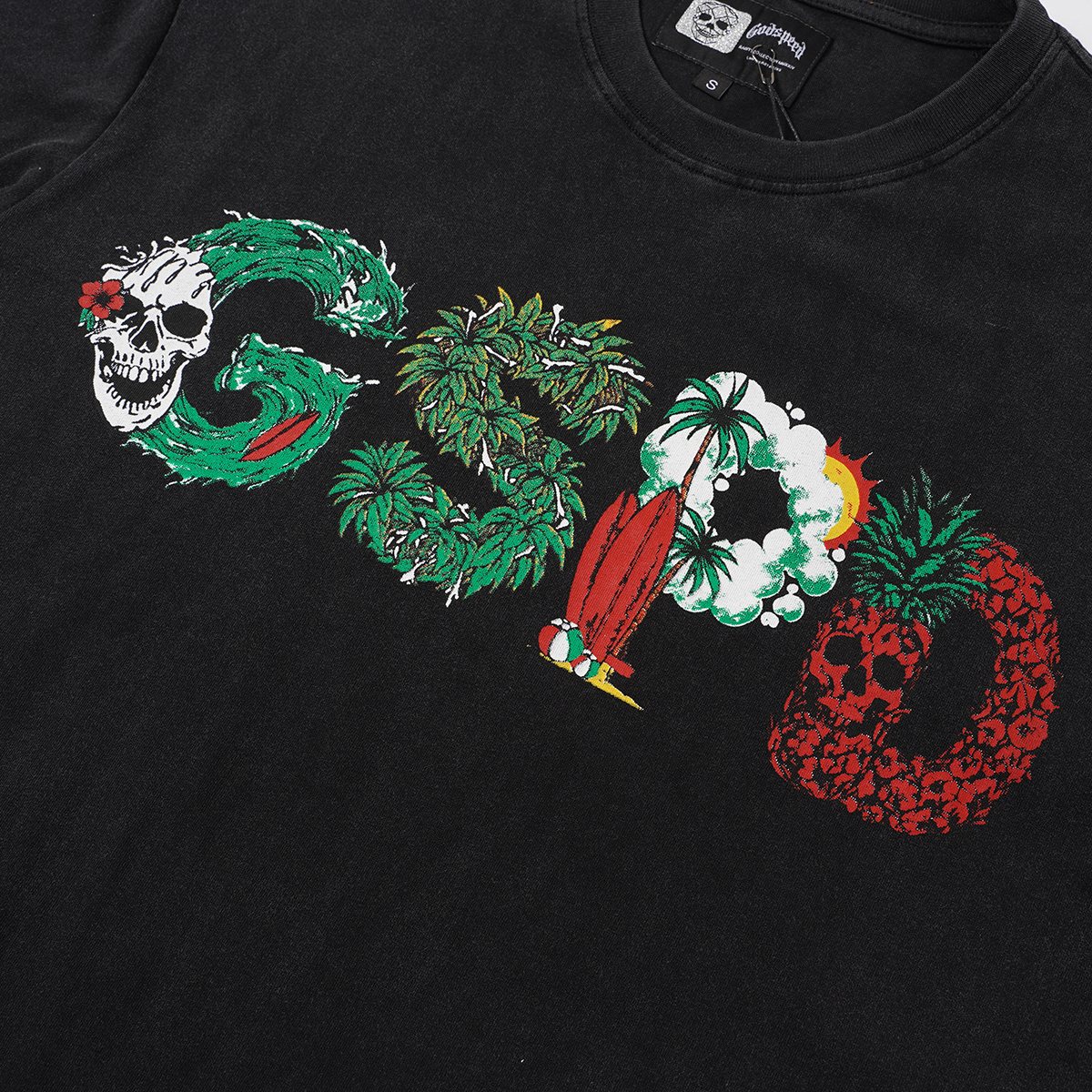 Godspeed Tropical Skull Wave Graphic T-Shirt ¡ª detail