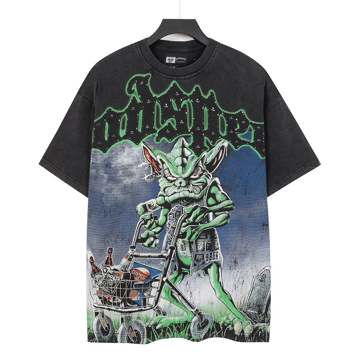 Godspeed Green Cart Character Graphic T-Shirt ¡ª front
