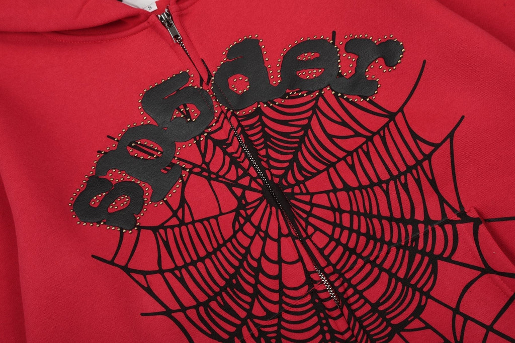 Sp5der Spiderweb Graphic Zip Hoodie & Sweatpants Matching Set ¡ª detail
