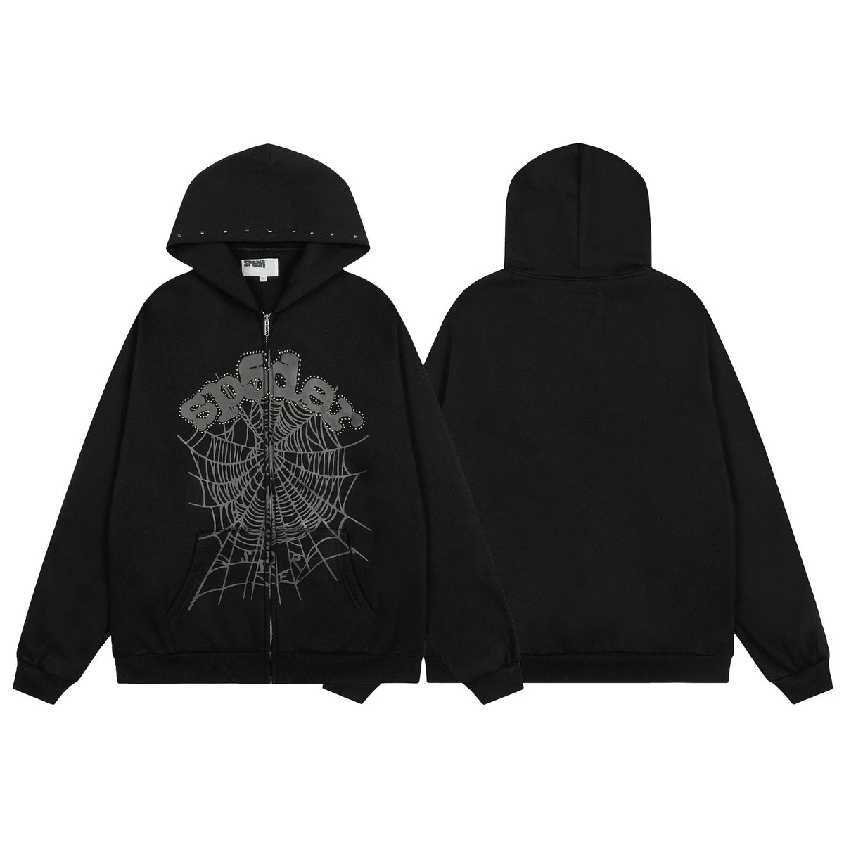 Sp5der Spiderweb Graphic Zip Hoodie & Sweatpants Matching Set ¡ª front