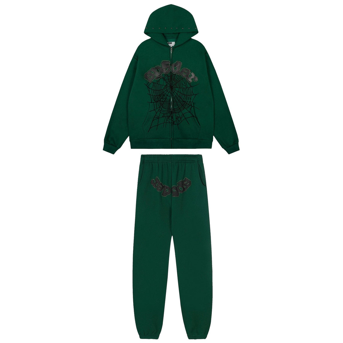 Sp5der Spiderweb Graphic Zip Hoodie & Sweatpants Matching Set ¡ª front