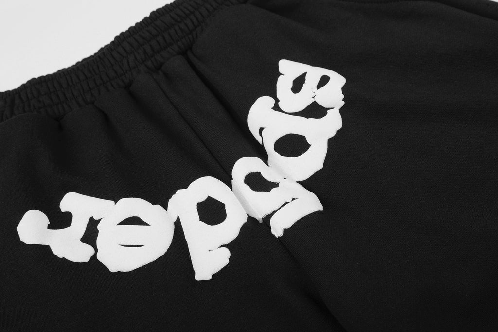 Sp5der Curved Wordmark Raw-Hem Shorts ¡ª detail