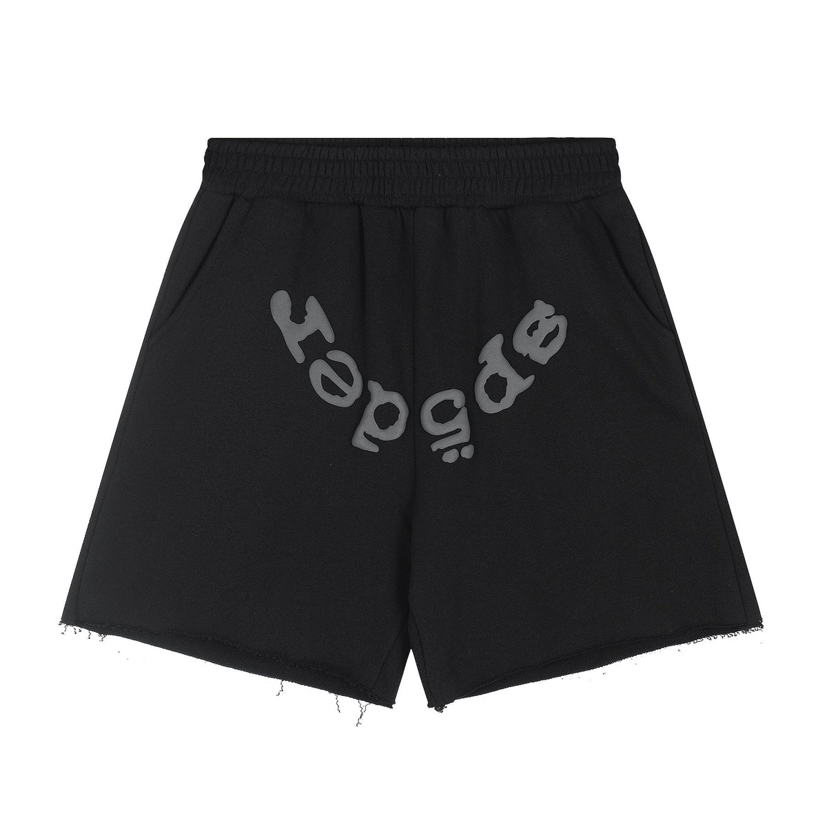 Sp5der Curved Wordmark Raw-Hem Shorts ¡ª front