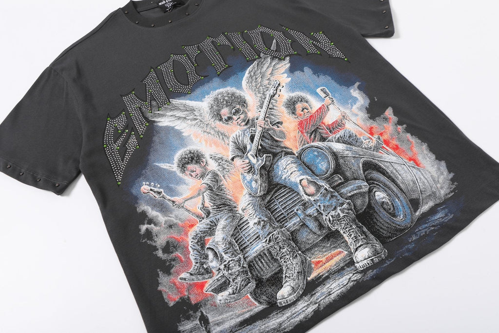 MIXED EMOTION Studded Angel Graphic T-Shirt ¡ª front