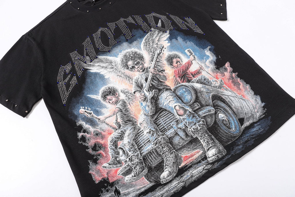 MIXED EMOTION Studded Angel Graphic T-Shirt ¡ª detail