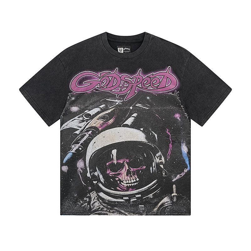 Godspeed Out of Many One Astronaut Skull Graphic T-Shirt ¡ª front