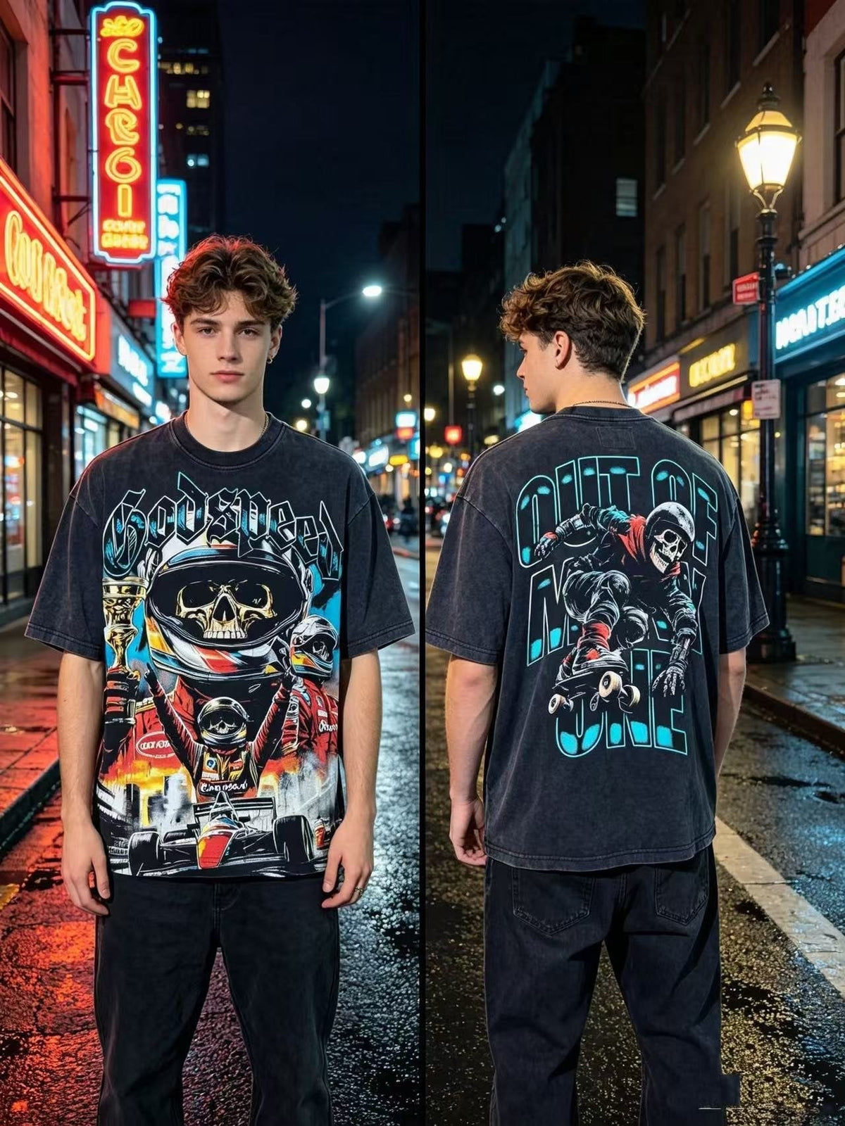 Godspeed Racing Skull Skateboarder Graphic T-Shirt ¡ª context