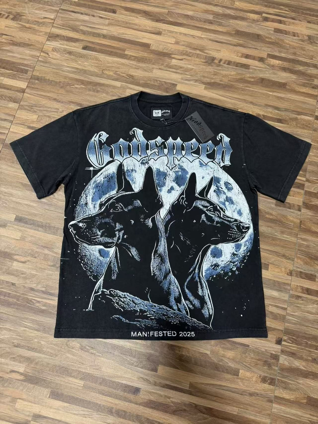Godspeed Doberman Moon Graphic T-Shirt ¡ª front