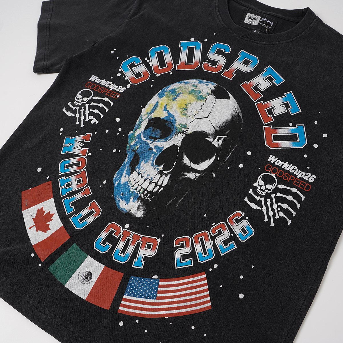 Godspeed World Cup 2026 Skull Globe T-Shirt ¡ª detail