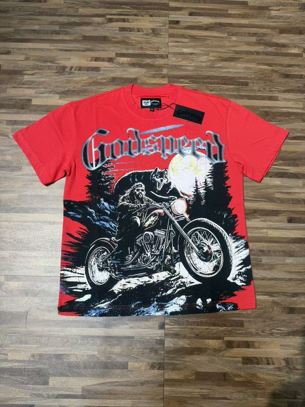 Godspeed Motorcycle Wolf Moon Graphic T-Shirt ¡ª front