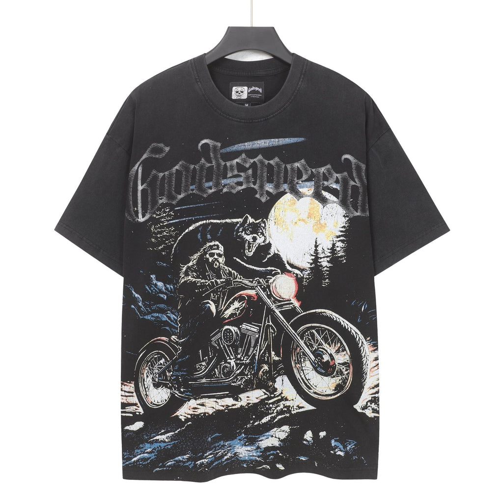 Godspeed Motorcycle Wolf Moon Graphic T-Shirt ¡ª hero