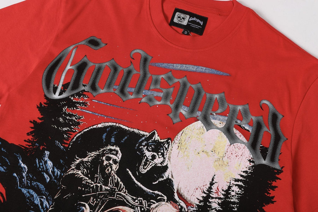 Godspeed Motorcycle Wolf Moon Graphic T-Shirt ¡ª detail