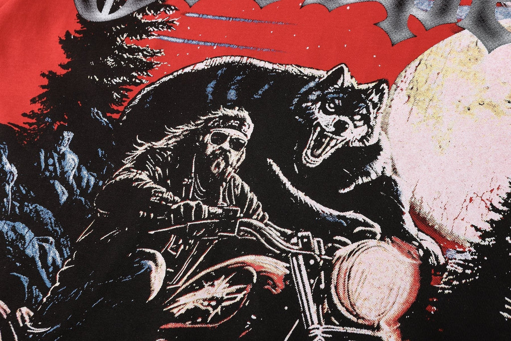 Godspeed Motorcycle Wolf Moon Graphic T-Shirt ¡ª detail